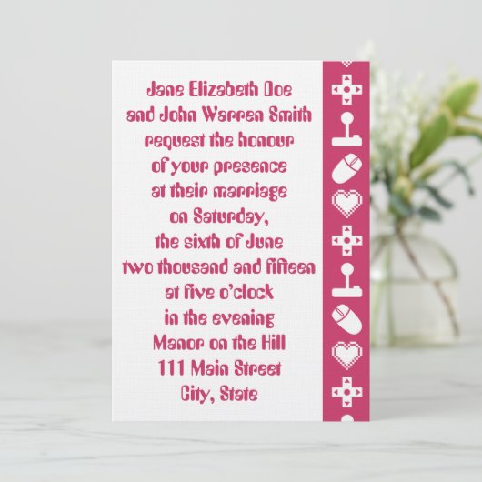 Multiplayer Mode in Raspberry Wedding Invitation Kaart (Staand voorkant)