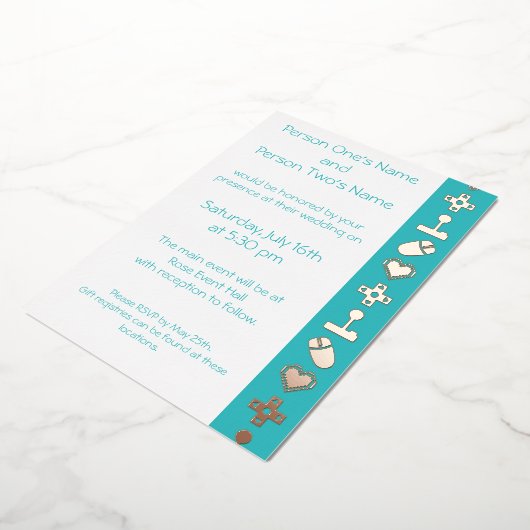 Multiplayer Mode in Turquoise Folie Invitation Folie Uitnodiging (Gedraaid)