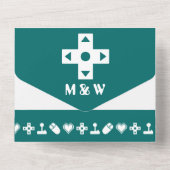 Multiplayer-modus in Blauwgroen All In One Uitnodiging (Achterkant)