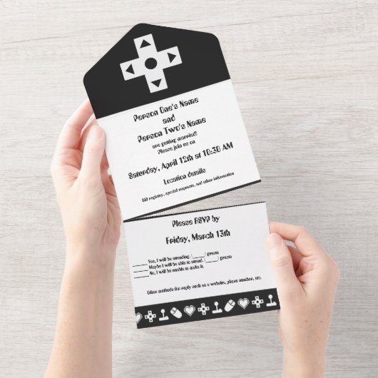 Multiplayer-modus in zwart all in one uitnodiging (Afscheurbaar)