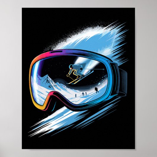 Multiple Exposure Art Skiing Mountain Ski Snow Win Poster (Voorkant)