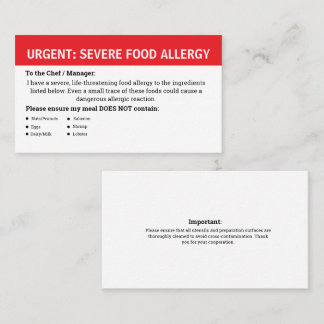 Multiple Food Allergy Alert Visitekaartje