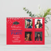 Multiple Foto Red en blue Graduation Party Kaart (Staand voorkant)