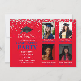 Multiple Foto Red en blue Graduation Party Kaart