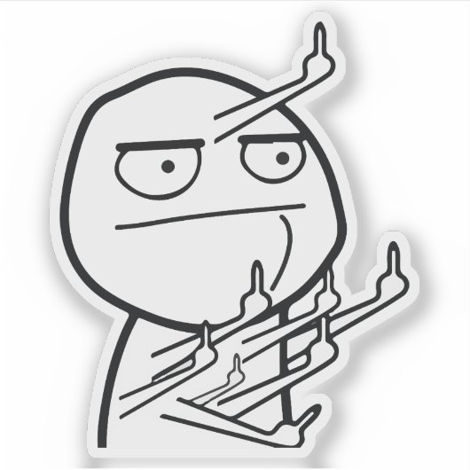 Multiple Middle Fingers Rage Face Meme Mug Sticker (Voorkant)