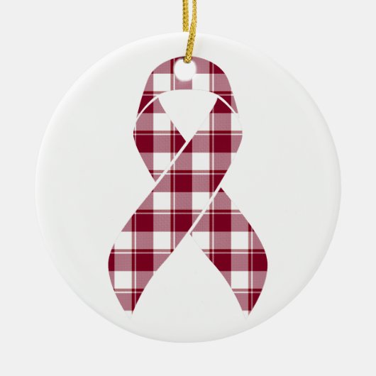 Multiple Myeloma Cancer Awareness Plaid Burgundy  Keramisch Ornament (Voorkant)