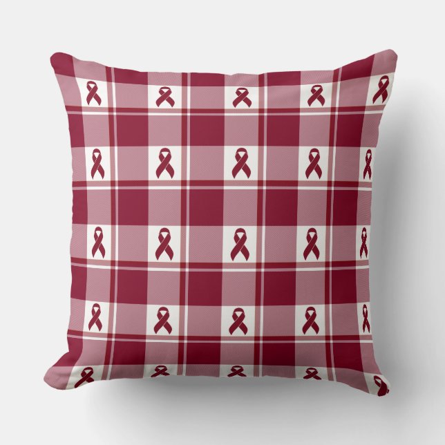 Multiple Myeloma Cancer Awareness Plaid Burgundy Kussen (Voorkant)