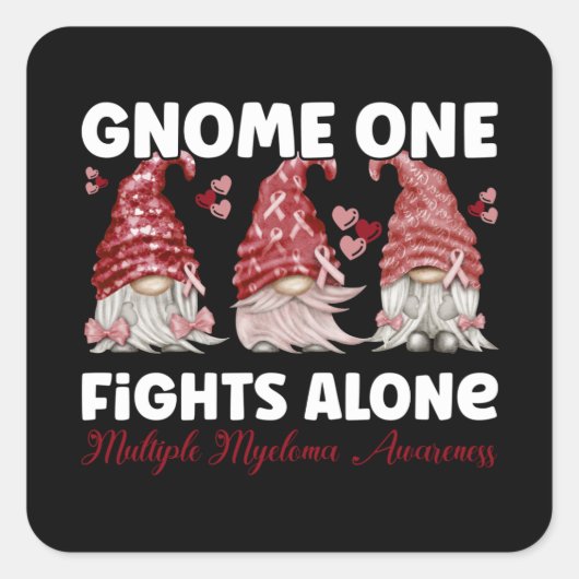 Multiple Myeloma Cancer Burgundy Ribbon Gnome Vierkante Sticker (Voorkant)