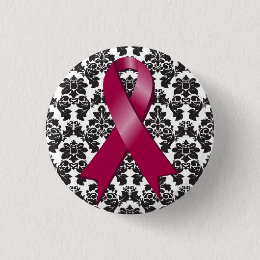 Multiple Myeloma Damask Burgundy Ribbon Ronde Button 3,2 Cm (Voorkant)