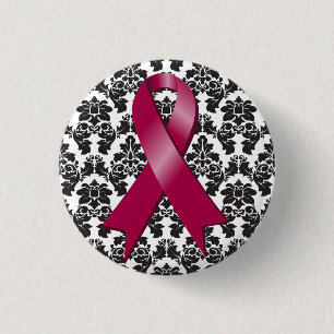 Multiple Myeloma Damask Burgundy Ribbon Ronde Button 3,2 Cm