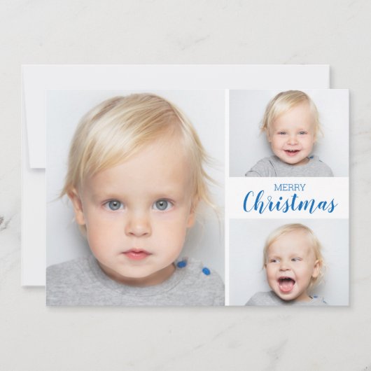 Multiple Photo Blue Merry kerstfeestay Kaart (Voorkant)
