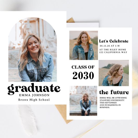 Multiple Photo Graduation Card, Minimalist Senior  Kaart