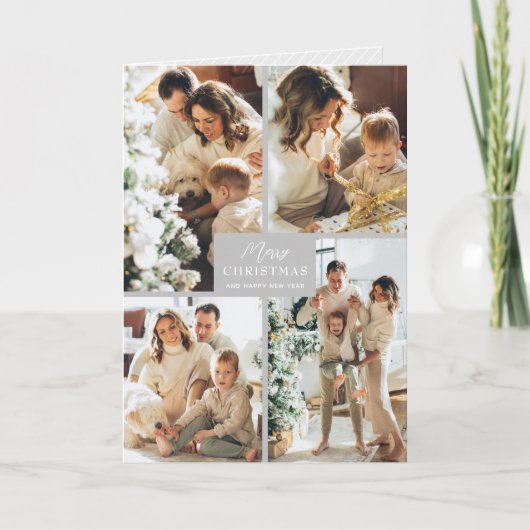 Multiple Photo Merry Christmas Grey Folded Feestdagen Kaart (Voorkant)