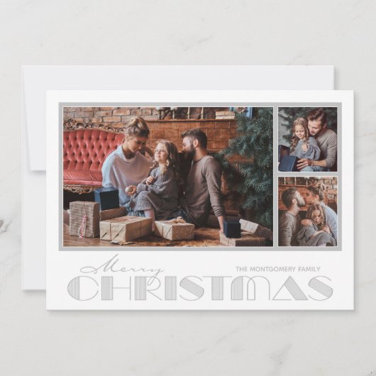Multiple Photo Silver Merry Kerstry Feestdagenkaart (Voorkant)