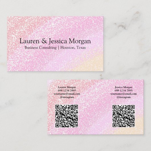 Multiple QR Code 2 Names & Contact Pink Glitter Visitekaartje (Voorkant / Achterkant)