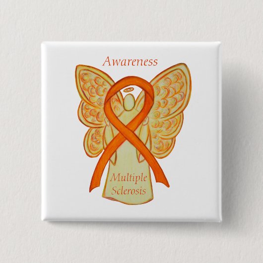 Multiple sclerose Angel Awareness Ribbon Pins Vierkante Button 5,1 Cm (Voorkant)