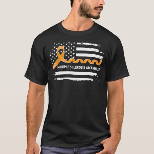 Multiple Sclerose Awareness American Flag Orang T-shirt (Voorkant)