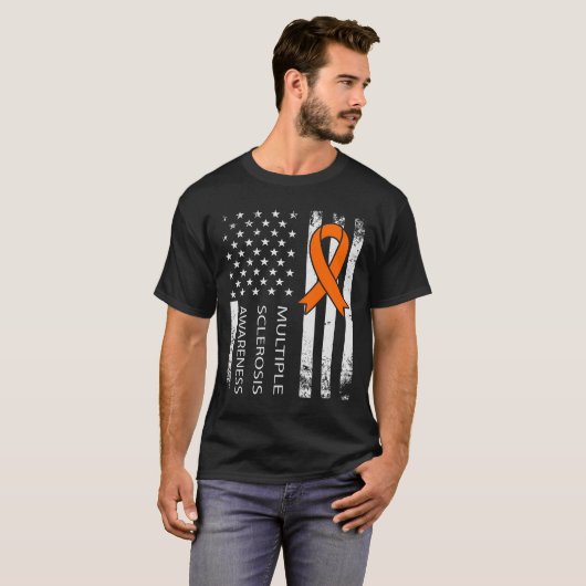Multiple Sclerose Awareness American Flag Retro T-shirt (Voorkant volledig)