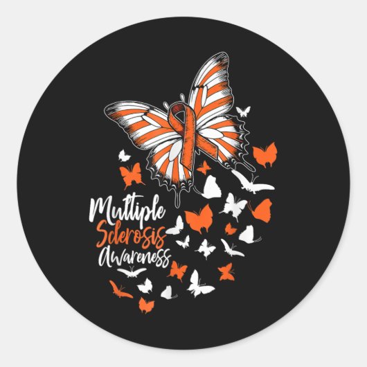 Multiple Sclerose Awareness Butterfly Oranje Ribb Ronde Sticker (Voorkant)