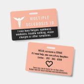 Multiple Sclerose bewustzijn ID geduld pvc badge (Voor- en achterkant)