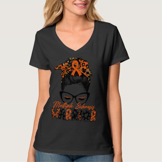 Multiple Sclerosis Warrior Vrouwen Bril Messy Bun T-shirt (Voorkant)