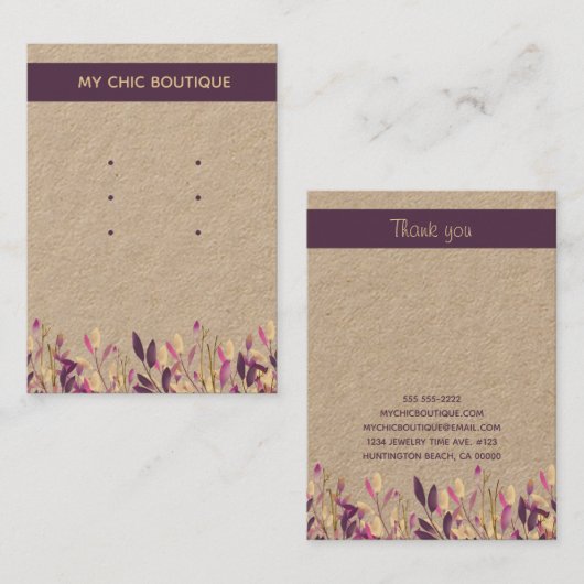 Multiple Stud Earring Display Kraft Floral Boho Visitekaartje (Voorkant / Achterkant)
