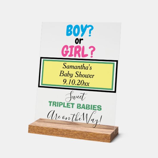 Multiples Baby shower Roze Blauw Geel Groene NAAM Acryl Bord (Hoek)