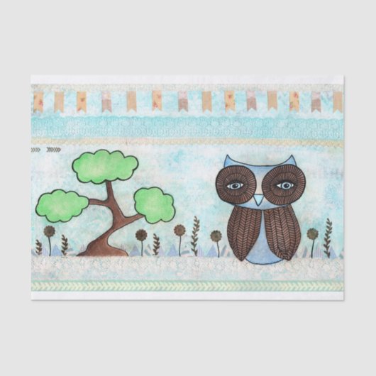 Multiplex Media Blue Owl Art Print Tissue Paper Tissuepapier (Voorkant)