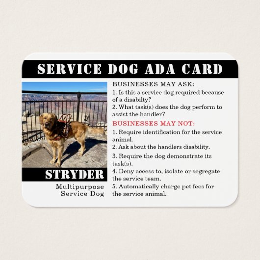 Multipurpose Service Dog Kaart Foto-ID met naam (Voorkant)