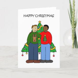 Multiraciaal mannelijk homopaar Happy Christmas Feestdagen Kaart