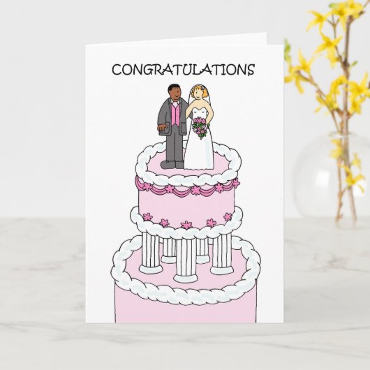 Multiraciale paar bruiloft gefeliciteerd. kaart (Gele Bloem)