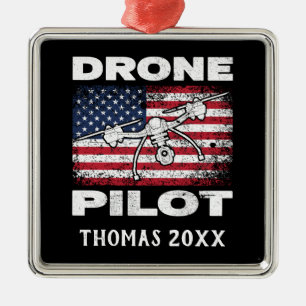 Multirotor Quadcopter met speciale dronepiloot Metalen Ornament