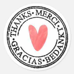 Multitalige bedankstempel rood hart ronde sticker