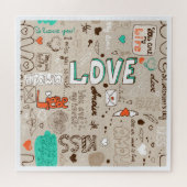 Multitalige Liefde Doodle Patroon Kunst Legpuzzel (Horizontaal)