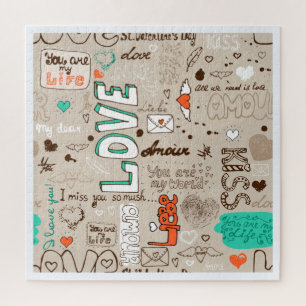 Multitalige Liefde Doodle Patroon Kunst Legpuzzel