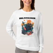 Multitasker Cat - Funny Lazy Gaming Cat Longsleeve T-shirt (Voorkant)