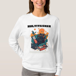 Multitasker Cat - Funny Lazy Gaming Cat Longsleeve T-shirt