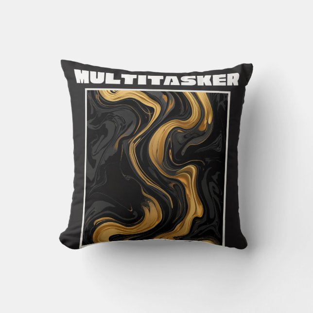 Multitasker Goud & Zwart Vloeibare Marmer Abstract Kussen (Voorkant)