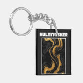 Multitasker Goud & Zwart Vloeibare Marmer Abstract Sleutelhanger (Voorkant Links)
