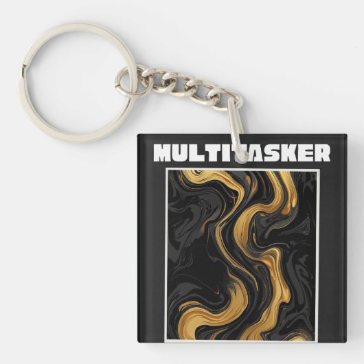 Multitasker Goud & Zwart Vloeibare Marmer Abstract Sleutelhanger (Voorkant)