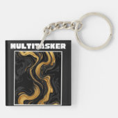 Multitasker Goud & Zwart Vloeibare Marmer Abstract Sleutelhanger (Achterkant)