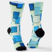 Multitinten van blauw vierkant geometrisch ontwerp sokken (Gebogen)