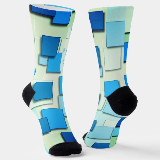 Multitinten van blauw vierkant geometrisch ontwerp sokken (Gebogen)