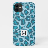 Multitone blauwe luipaard dierenprint en monogram Case-Mate iPhone case (Achterkant)
