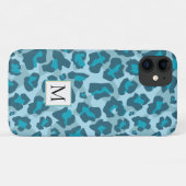 Multitone blauwe luipaard dierenprint en monogram Case-Mate iPhone case (Achterkant (horizontaal))