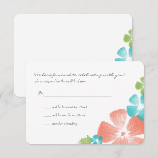 Multitropische Waterverf bloemen RSVP (Voorkant / Achterkant)