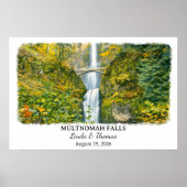 Multnomah Falls Oregon Poster, Aquarel, Op Maat Poster (Voorkant)