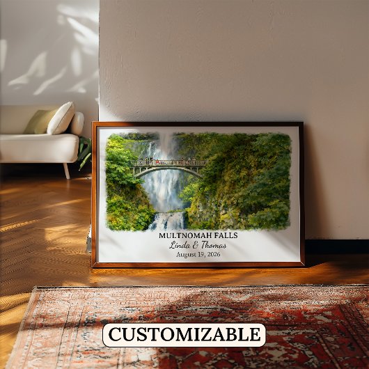 Multnomah Falls Oregon Poster, Aquarel, Op Maat Poster
