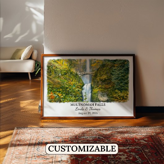 Multnomah Falls Oregon Poster, Aquarel, Op Maat Poster