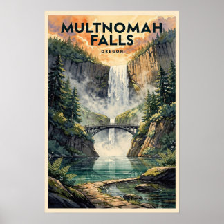 Multnomah Falls Oregon Reisposter in Vintage Stijl Poster